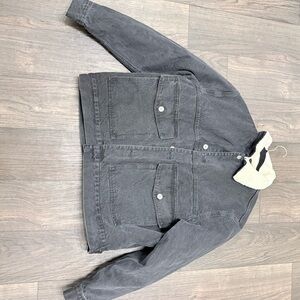 H&M Sherpa Lined Jacket Trucker Denim Jacket Men's Large Faded Black